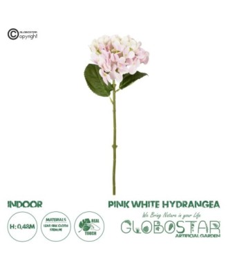 GloboStar® Artificial Garden PINK HYDRANGEA BRANCH 21318 Τεχνητό Διακοσμητικό Κλαδί Ροζ Ορτανσία Y48cm